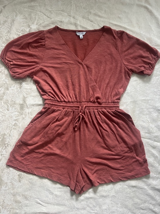 Nine West Pants - Nine West Rust Dusty Rose Romper Size L Puff Sleeve Elastic Waist Casual Summer